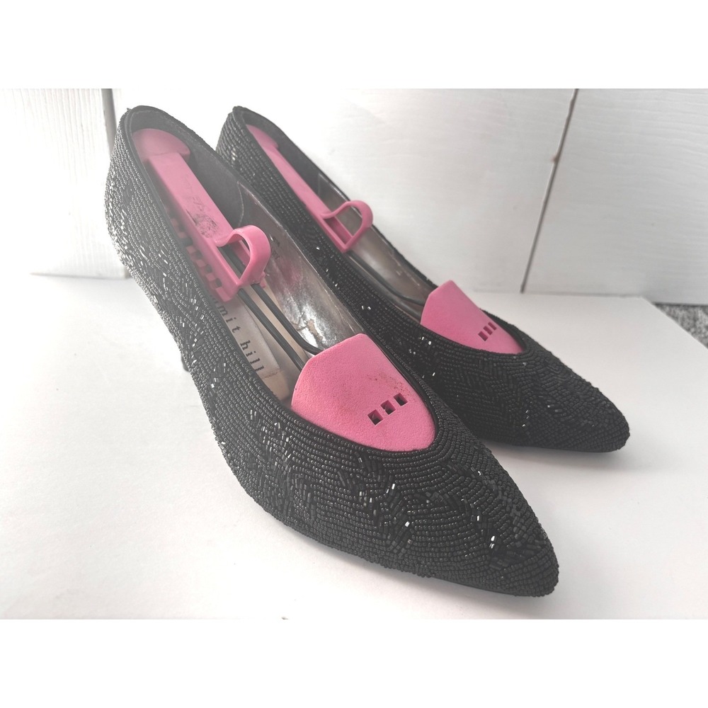 Summit Hill women's Vintage Black Beaded Pointed‎ Toe Heels Party Shoes size 8